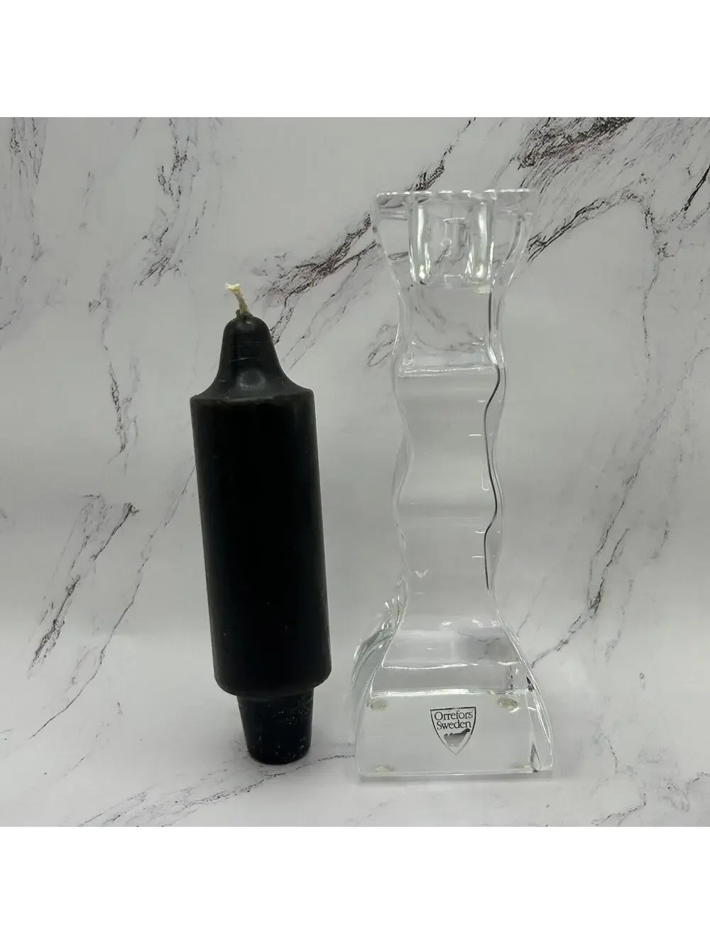 Orrefors Crystal Candle Holder and Black Candle Stick (1 Count)